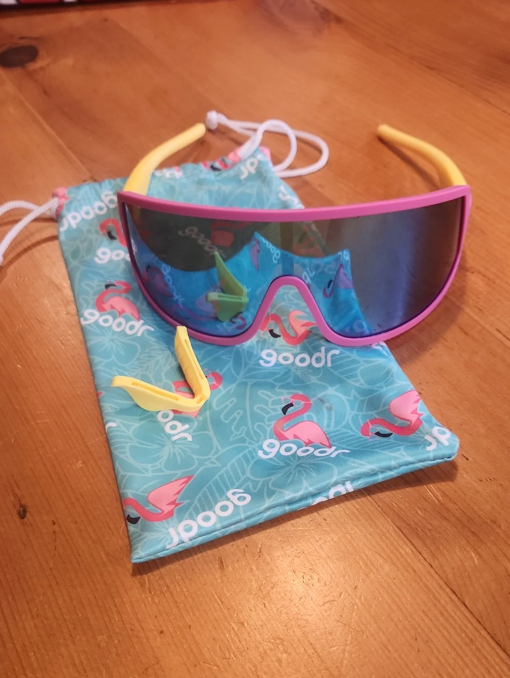 Goodr Women's Shield Sunglasses in Pink and Yellow